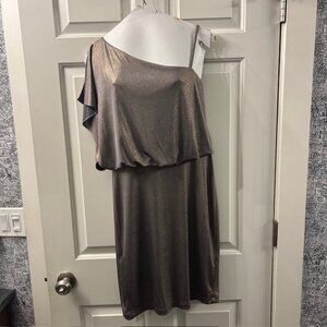 London Times Gold /Taupe stretch "night on the town" off the shoulder dress